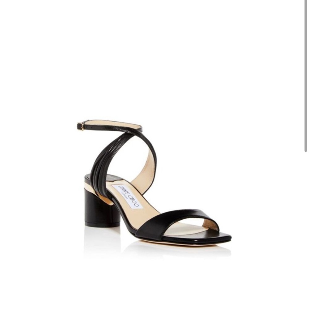 JIMMY CHOO Womens Black Jago Square Toe Block Heel Leather Heeled Sandal 40